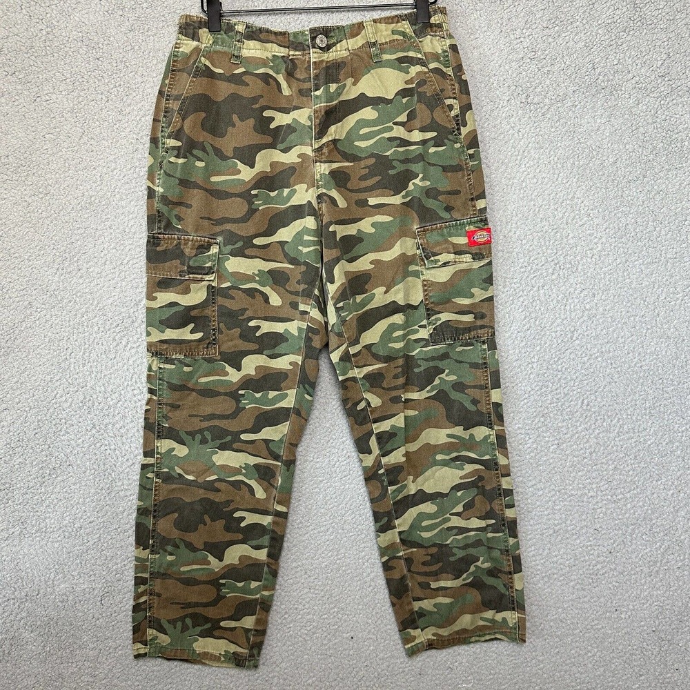 Dickies Cargo Pants Women Medium Camo Cargo Straight Leg Casual Elastic Waist